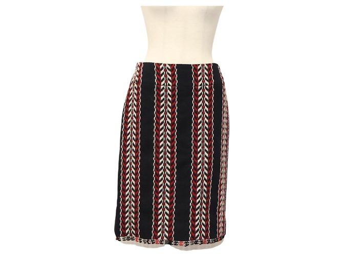 CHANEL Skirt Tweed Navy Red CC Auth 132997M Navy blue