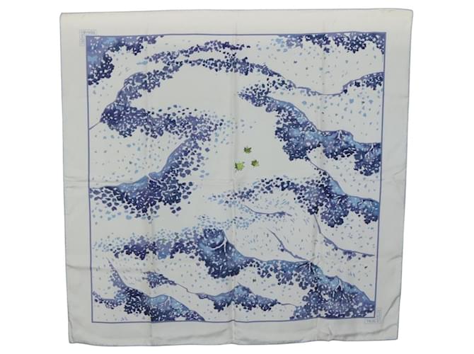Hermès HERMES Carré 90 Écharpe "Trois Feuilles" Soie Blanc Bleu Clair Auth 133736  ref.2420457