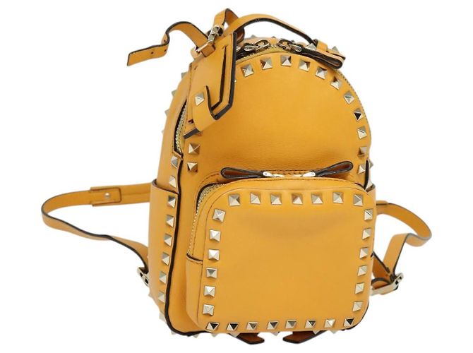 Sac à dos en cuir Valentino avec clous jaune argent authentique BA3815 Argenté