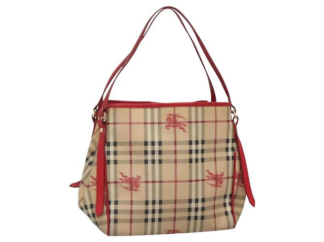 Burberry Borsa a Spalla Nova Check PVC Beige Oro Auth 133163 D'oro