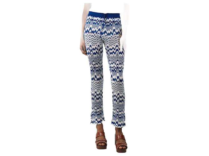 Autre Marque Blue and white wavy knit trousers - size UK 8  ref.2420517