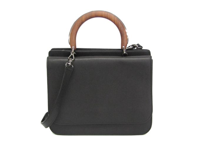 Bolsa de aba com alça de madeira Max Mara Preto