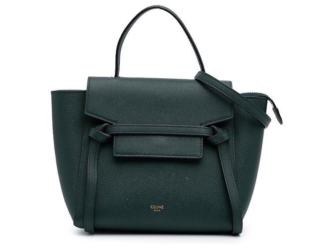 Belt Bag Céline Bolsa de cinto em couro de bezerro granulado nano verde Celine Verde escuro