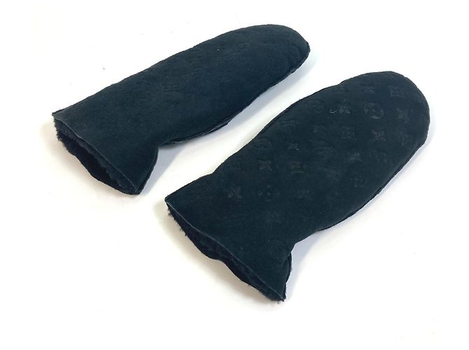 Luvas de seda Monogram Louis Vuitton com franzido Preto