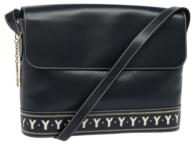 Saint Laurent Borsa a spalla Y Cut in pelle blu navy e oro Auth sw1140V D'oro