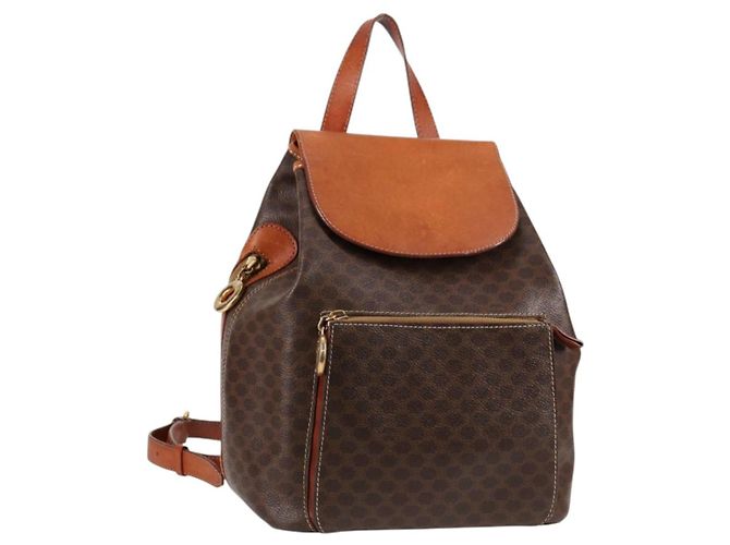Céline CELINE Macadam Canvas Backpack PVC Leather Brown Gold Auth 133049 Golden