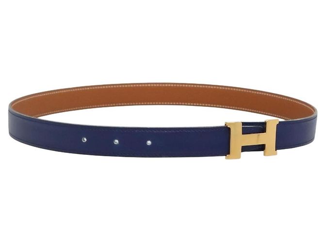 Hermès Cinturón HERMES Constance de cuero dorado azul Auth 133264