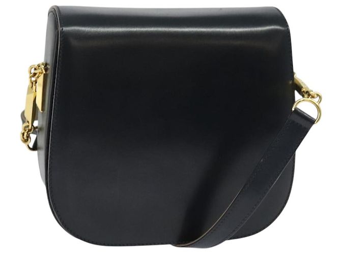 BALLY Shoulder Bag Leather Black Gold Auth sw1097 Golden