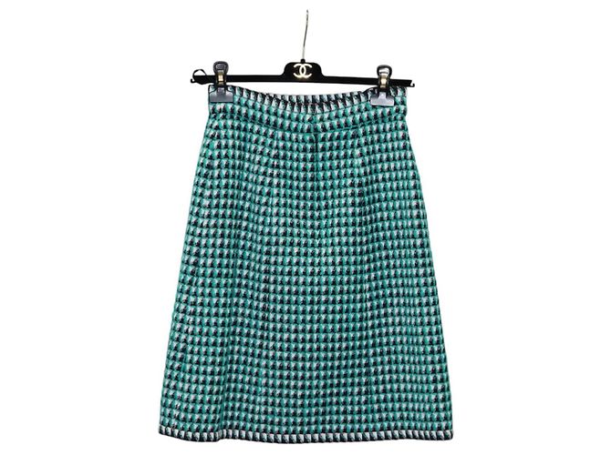 Falda CHANEL Tweed Verde Negro CC Auth 133643M