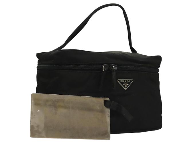 Pochette Vanity PRADA Nylon Noir Argent Auth sw1276 Argenté