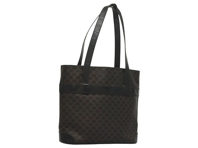 Céline Bolsa de mão em lona Macadam CELINE em couro PVC preto e dourado Auth 134008