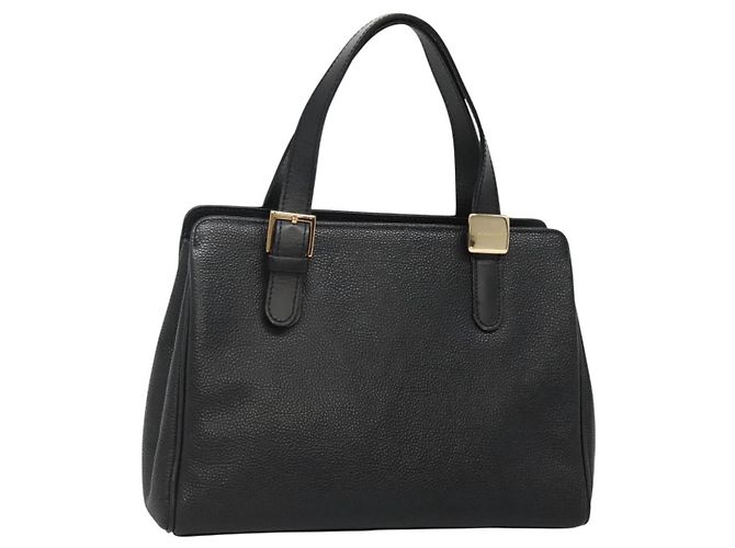 Bolsa de mão de couro preta e dourada Auth ep9938 da BURBERRY Preto Dourado