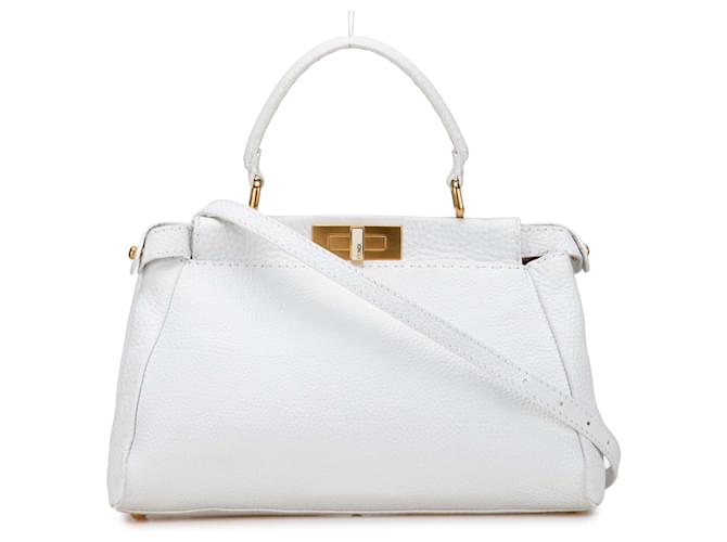 Fendi White Medium Pebbled Leather Peekaboo Satchel Pony-style calfskin  ref.2422712