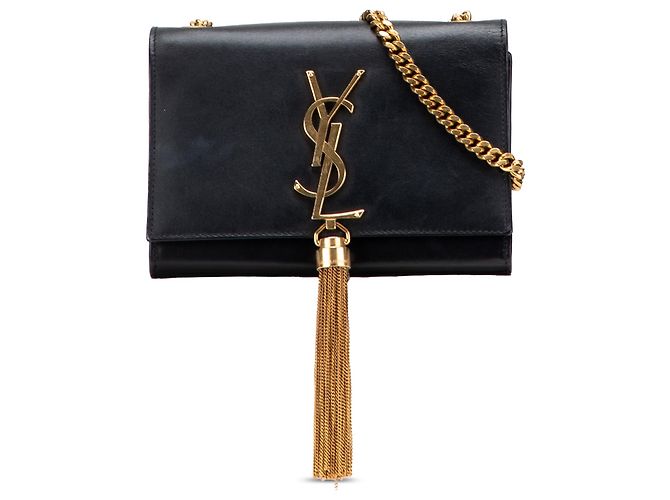 Borsa a tracolla in pelle nera Monogram Kate con frange di Saint Laurent Nero
