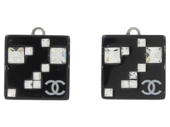 Orecchini a clip neri e argento Chanel Nero