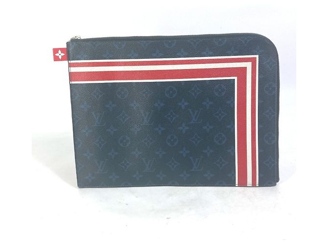 Louis Vuitton Monogram Cobalt Pochette Jour GM Clutch Tasche Weiß Rot Marineblau