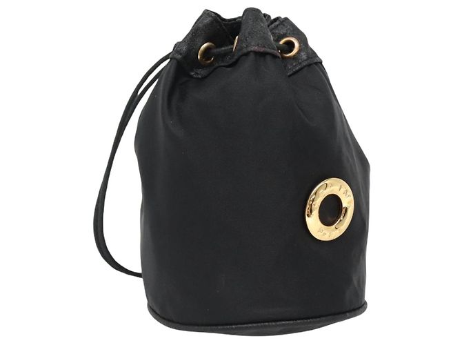 Pochette CÉLINE Nylon Noir Or Auth 129752 Doré