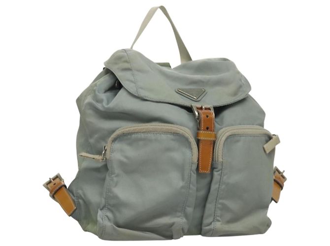 PRADA Backpack Nylon Light Blue Silver Auth 134383 Silvery