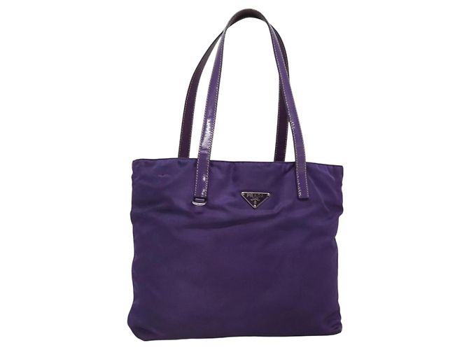 Bolsa Tote Prada de nylon roxa prata Auth BA4659 Roxo