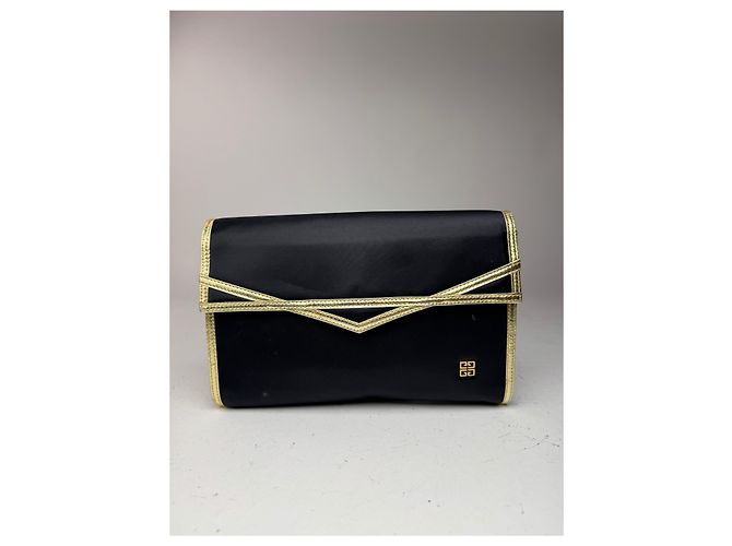 Vintage Givenchy Leder-Canvas-Clutch schwarz-gold