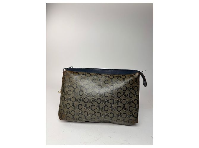 Céline Vintage Celine Macadam Monogram Leder Clutch grau navy Marineblau