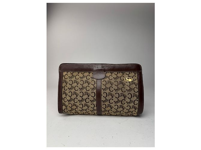 Céline Vintage Celine Macadam Monogramm Canvas Leder Clutch braun grau