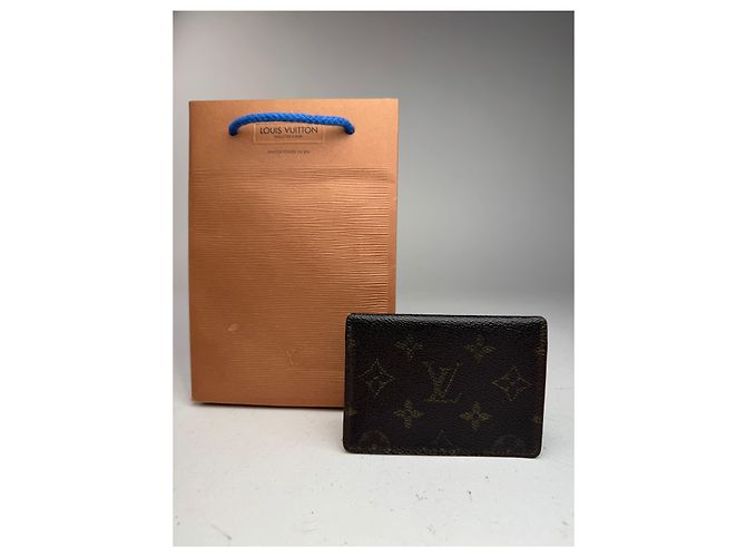 Porta-cartões de couro marrom Monogram Louis Vuitton Vintage