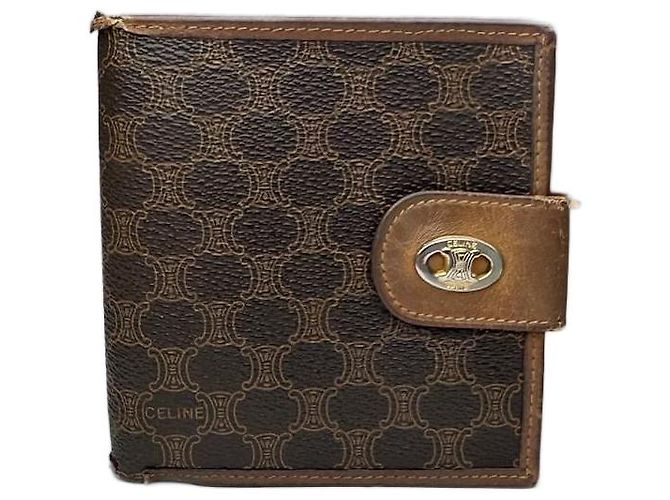 Céline Vintage Celine Triomphe Monogram leather wallet brown