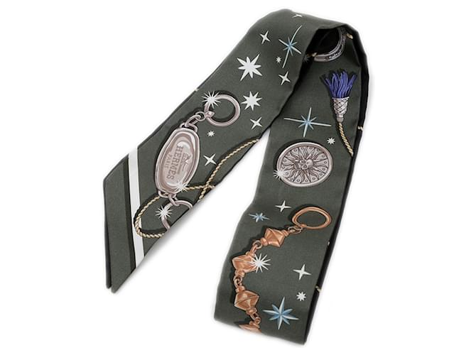 Écharpe Twilly Hermès en noir et blanc Soie  ref.2424264