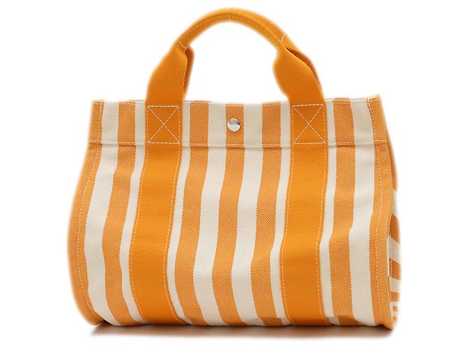 Borsa Tote PM Cannes Hermès Bianco Arancione Tela