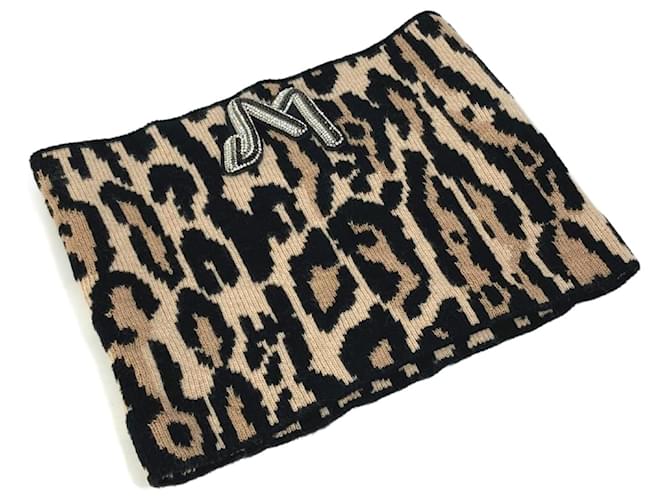 Louis Vuitton Leopard Print Snood Brown Black Wool Rayon  ref.2424302