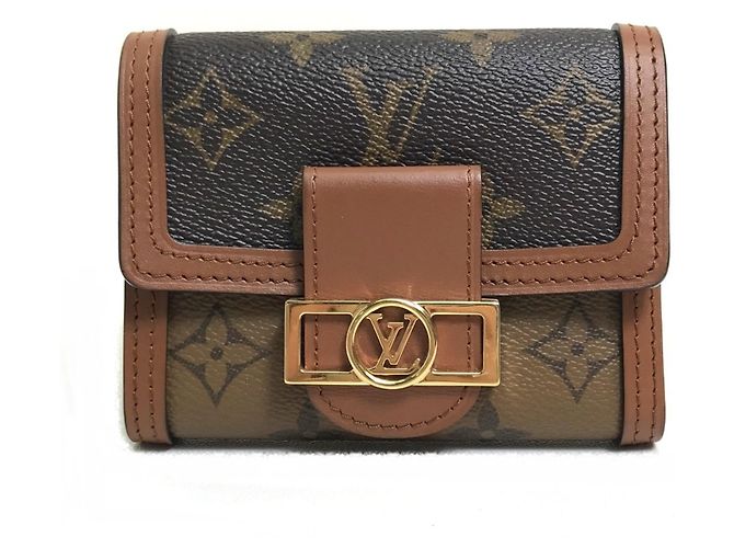 Louis Vuitton Monogram Reverse Portefeuille Dauphine Compact Trifold Wallet Brown
