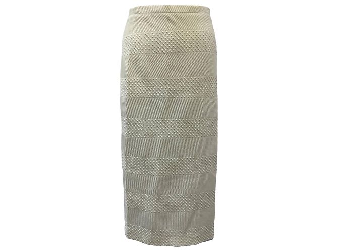 Texturierter Midi-Rock Iris & Ink aus cremefarbenem Polyester Weiß Roh