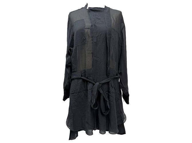 Robe Mini à Manches Longues Ceinturée Isabel Marant en Soie Noire