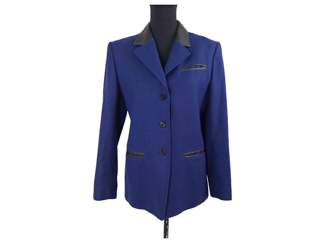 Maßgeschneiderte Jacke von Guy Laroche aus Vintage-Wolle der 90er Jahre Schwarz Blau