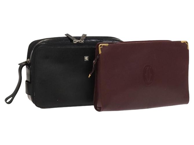 Gianni Versace Cartier Clutch Bag aus Leder 2Set Schwarz Bordeaux Auth BA4804