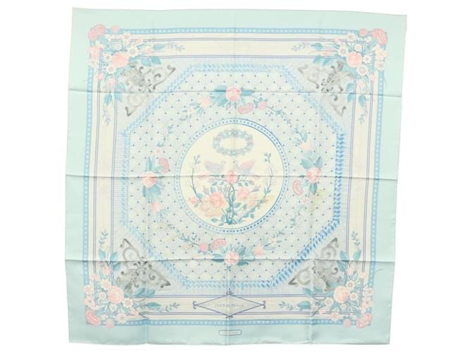 Hermès Foulard HERMES Carre 90 ""JEUX DE PAILLE"" Soie Bleu Clair Auth BA4555  ref.2426046
