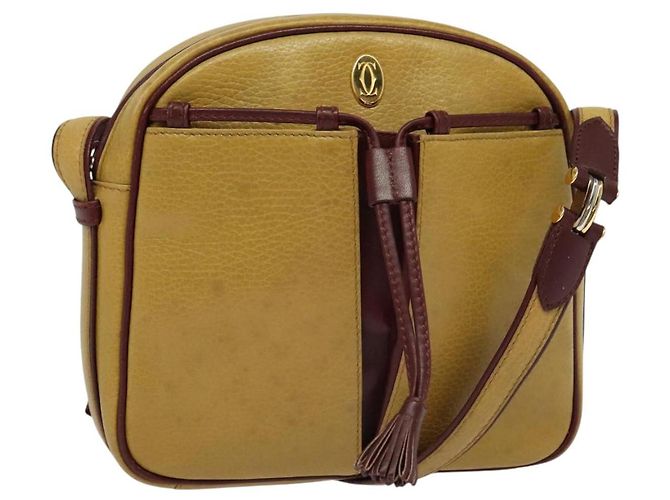 Cartier Sac à bandoulière Must Line en cuir beige et or Auth BA4825 Doré