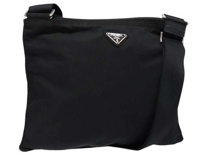 PRADA Shoulder Bag Nylon Black Silver Auth ar13740 Silvery