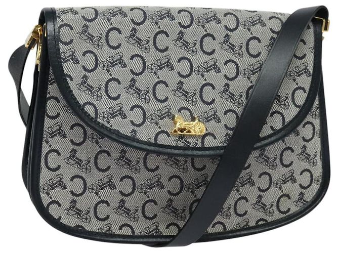 Céline Borsa a Spalla Celine C Sulky in Tela Blu Navy e Oro Auth 129708 D'oro