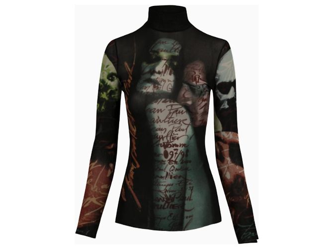 Top Jean Paul Gaultier, Modell Tattoo Mesh FW 1997 Schwarz Mehrfarben