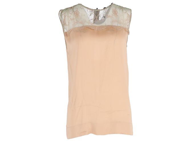 Stella Mc Cartney Top sin mangas de encaje en seda beige de Stella McCartney
