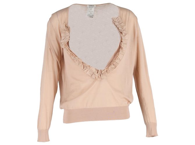 Suéter com babados Chloé em seda rosa pastel