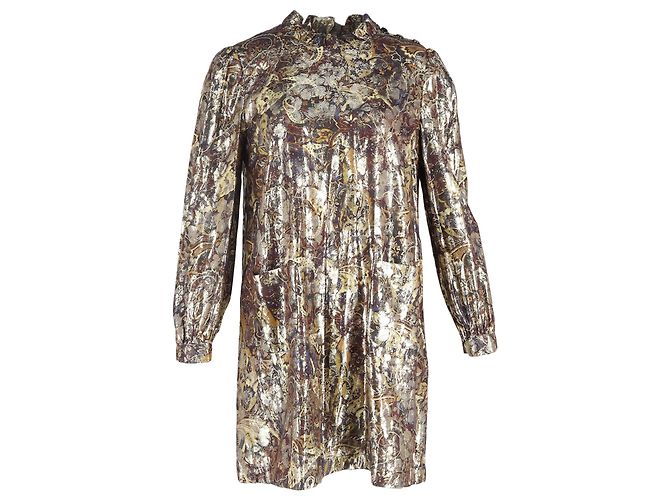 Chiba Bedrucktes Mini-Kleid aus Goldviskose von Ba&sh Golden