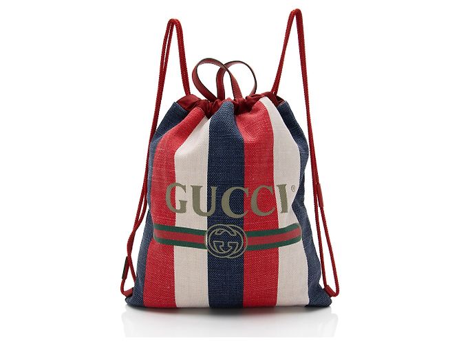 Gucci Canvas Sylvie Stripe Logo Drawstring Backpack