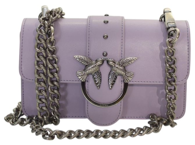 Bolsa Pinko Love One Mini C - Couro lilás com alça de corrente e fivela de pássaro Roxo 