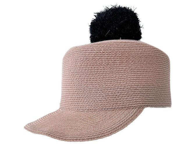 Cappello in canapa beige Eugenia Kim con pompon nero