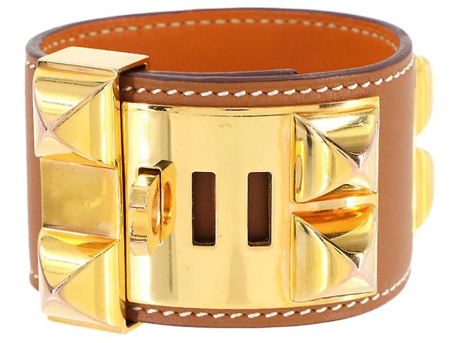 Hermès Hermes Collier de Chien Bangle Brown Golden
