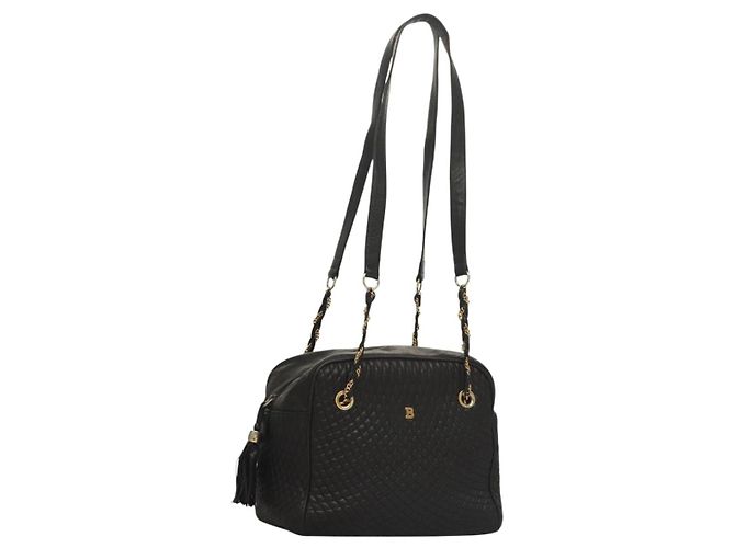 BALLY Bolsa de Ombro de Couro Matelassada com Corrente Marrom Escuro Dourado Auth BA4325 Castanho escuro