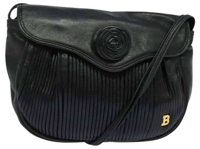 BALLY Bolsa de Ombro de Couro Preta e Dourada Auth BA4829 Preto Dourado